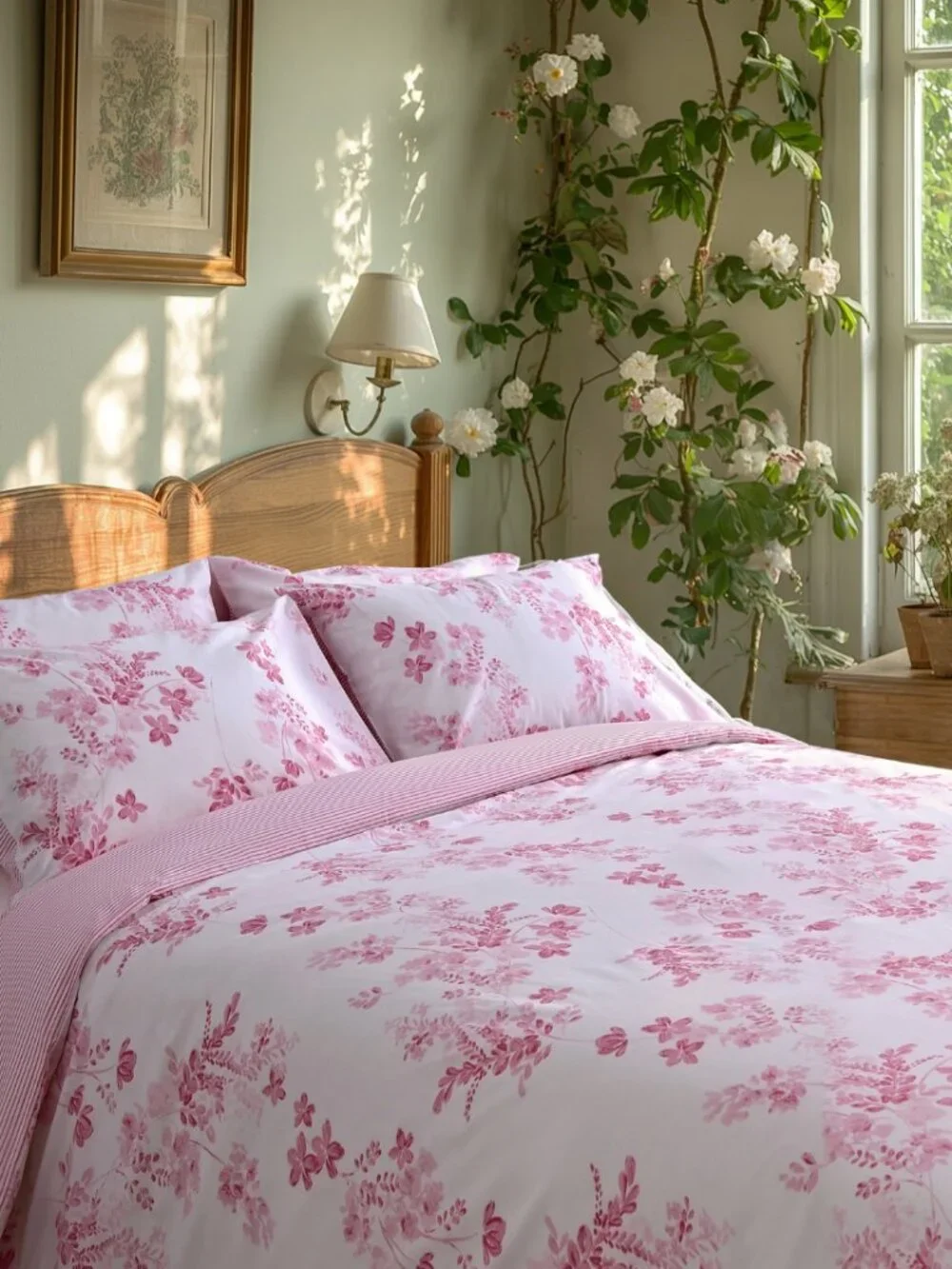 UO Juliette Rose Milk 80% Cotton Floral Bow Toile Duvet Cover Set Twin/Twin XL